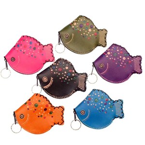 Handmade PU Leather Fish Coin Purse With keyring multi-Color - Perfect Gift