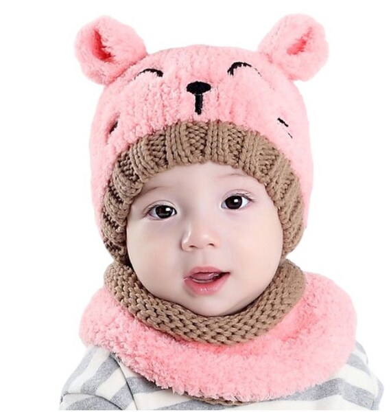 Baby Toddler Girls Boys Warm Hat Winter Beanie Hooded Scarf Earflap Knitted Caps 