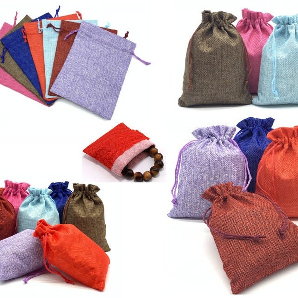 7pcs Burlap Favor Gift Bags, Linen Jewelry Pouches with Drawstring for Gifts Jewelry and Storage 5" x 7"