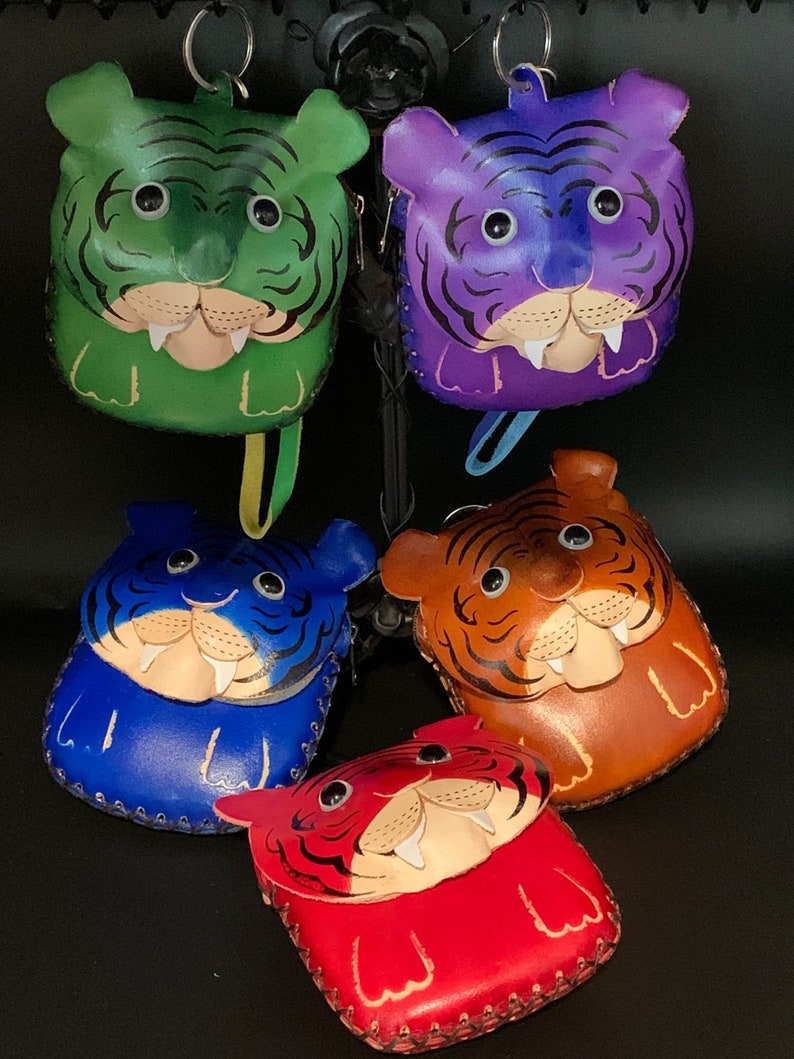Handmade Leather Animal Tiger Coin Purse Multicolor Perfect Etsy