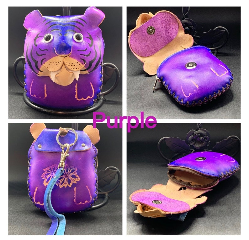 Handmade Leather Animal Tiger Coin Purse Multicolor Perfect Etsy