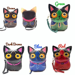 Homemade Leather 3D Cat Coin Purse, Multi-Color - Perfect Gift