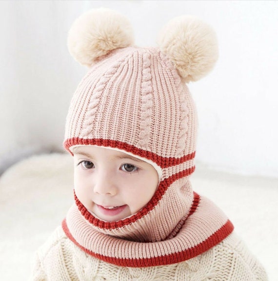 2-in-1 Children Warm Hat Kid Baby Girls Boys Hooded Scarf Hat