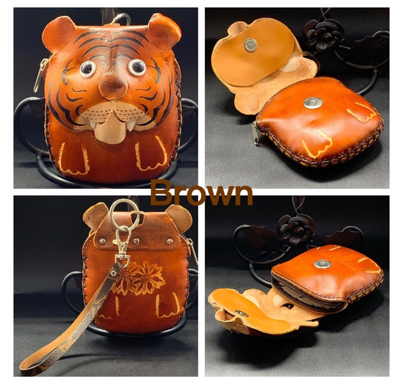 Handmade Leather Animal Tiger Coin Purse MultiColor Perfect Etsy