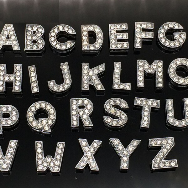 Rhinestone Alphabet Slide Charms - Fit 8mm Strap - DIY Alphabet To Personalize Your Bracelet - US Seller