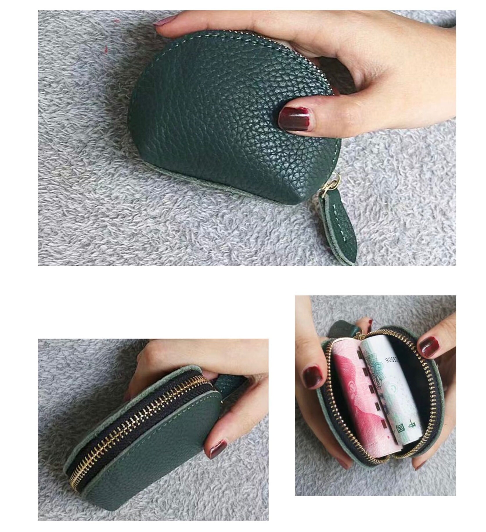 Soft Genuine Leather Coin Pouch With Zipper – Dual Rings Mini Wallet Purse For Men & Women – Unisex Money Change Holder