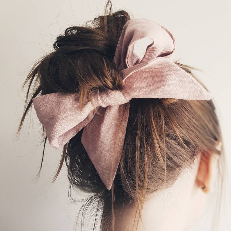 Linen hair tie hair bow eco friendly hand dyed gift for her girlfriend hair scarf Simple Minimal retro girl eco hair accessory