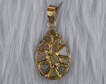 Raw Diamond Necklace Pendants For Women - Uncut Rough Diamond Gold Plated Silver Jewelry