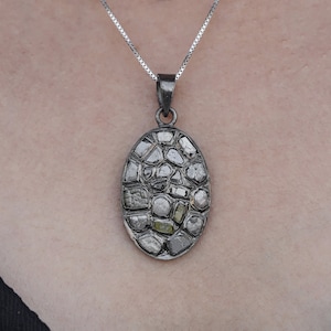 Raw Diamond Handmade Round Necklace Pendants For Women - Uncut Rough Diamond Black Plated Silver Jewelry