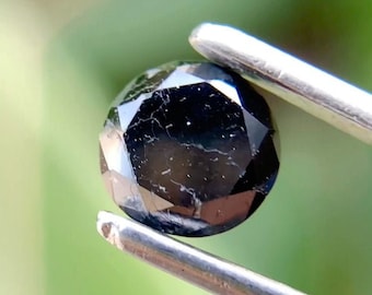 Natural Black Round Diamond, Loose Polished Diamond, 0.71 Carat (3.56x5.38mm)