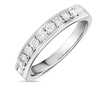 Channel Set Moissanite Diamond Men's Ring – 14k White Gold Wedding Band