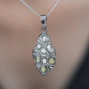 Natural Rough Diamond Black Plated Silver Necklace Pendants - Raw Diamond Handmade Necklace Pendants For Women