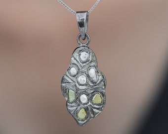 Natural Rough Diamond Black Plated Silver Necklace Pendants - Raw Diamond Handmade Necklace Pendants For Women