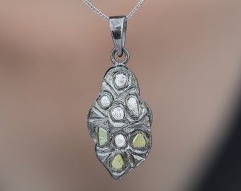 Raw Diamond Silver Pendant Necklace - Black Plated, Handmade
