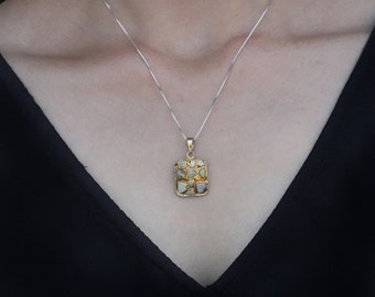 Raw Diamond Silver Pendant Necklace, 14K Gold Plated