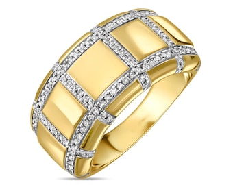 14k Gold Lab Grown Diamond Ring, Wide Wedding Band