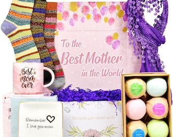 GIFT BASKET for MOM - Set of 6 Bath Bombs Plus 6 Luxurious Mom Gifts. Unique Mothers Day Gifts Basket. The Best Mothers Day Gift for Mom