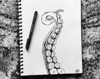 Art Print Octopus Tentacle | Octopus Tentacle Ink Sketch | High Quality Print