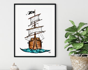 Sails to the Wind | Ship Artwork | Tropical Art | Coastal Art | Pirate Ship