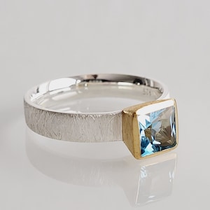Topaz Ring Size 56 - Silver Gold Topaz - Finger Ring Topaz Silver Gold, faceted Topaz blue, blue Topaz, Topaz Ring in Silver, Topaz