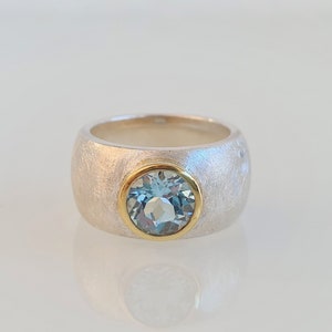 Topaz Ring Silver Gold Size 58 - Topaz, faceted, ring, silver, gold, band ring in silver, gemstone, wide ring