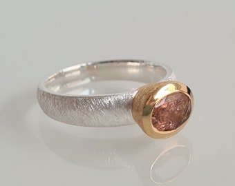 Turmalin Ring Silber Gold Größe 58