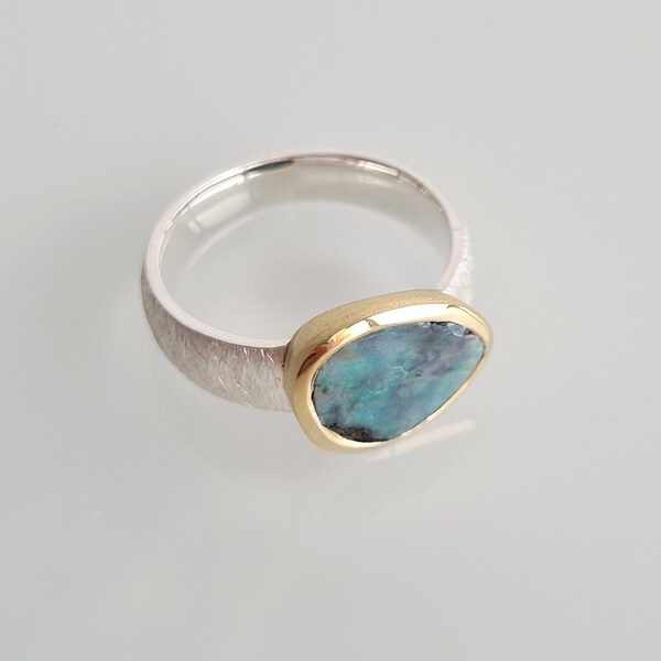 Ring Boulder Opal Silver Gold Size 54.5 - 2nd choice