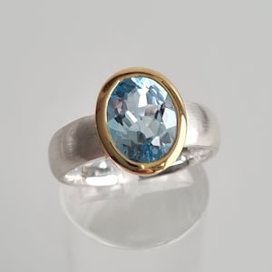 Topaz Ring Size 56 & 58 - Silver Gold Topaz - Finger Ring Topaz Silver Gold, faceted Topaz blue, blue Topaz, Topaz Ring Silver, Topaz
