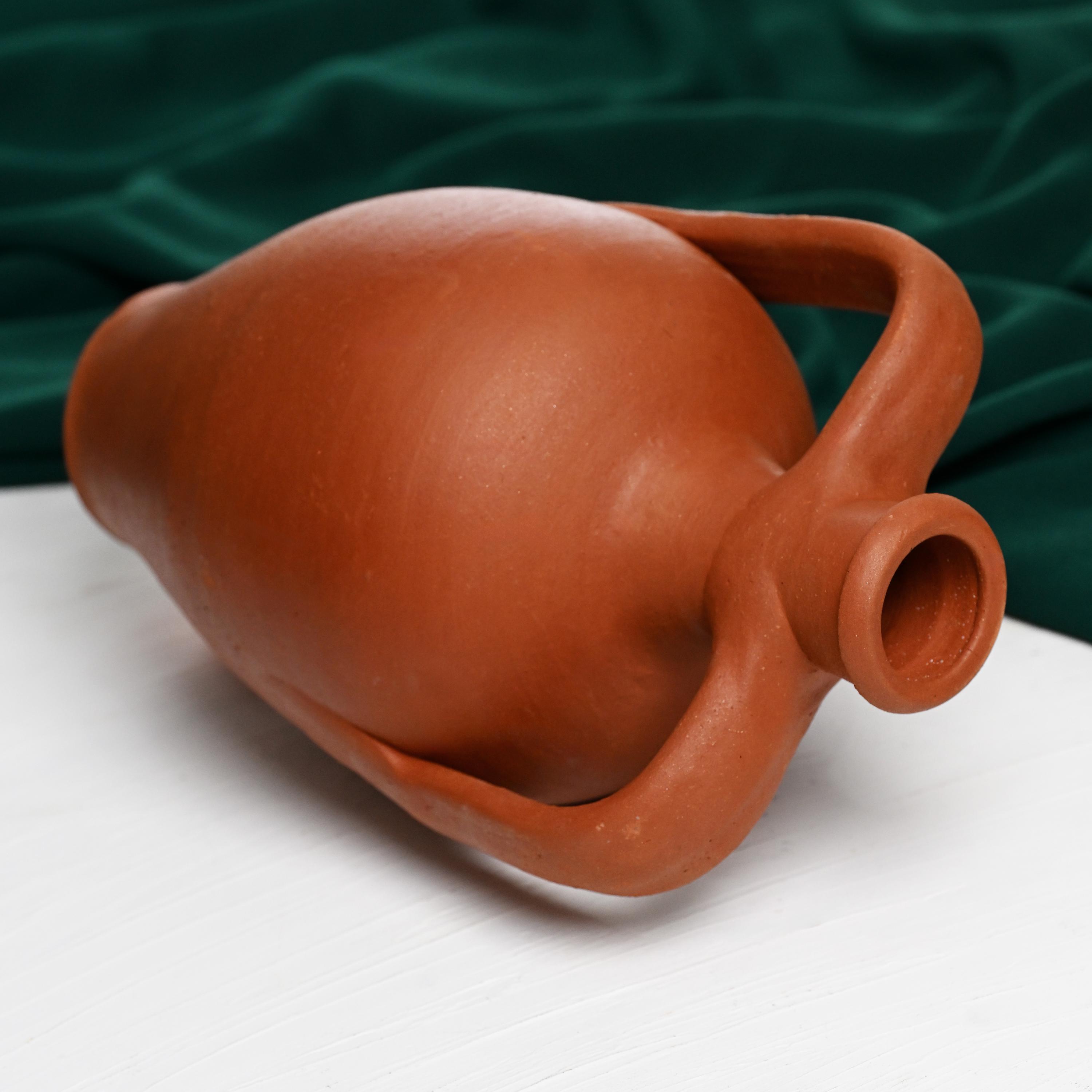 Terracotta Double Handled Amphora Water Jug, Clay Pitcher, Wine