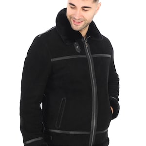 Lamb Nappa Striped Spanish shearling sheepskin mens coat black