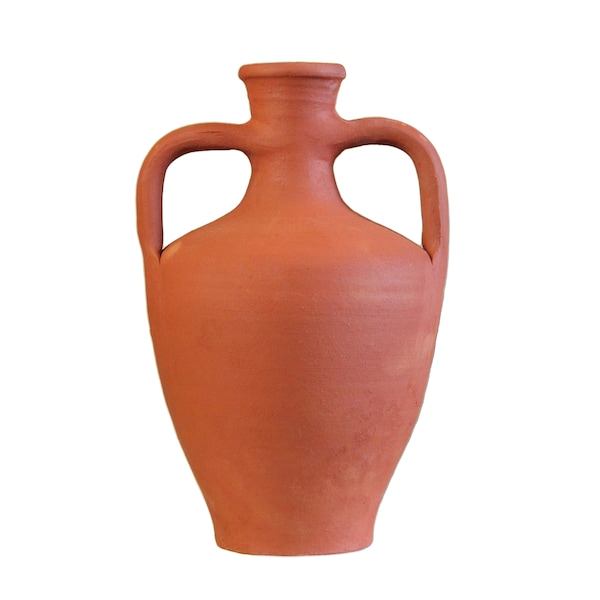 Terracotta Double Handled Amphora Water Jug, Clay Pitcher, Wine Carafe, Home Decor Vase, Pottery Jar, Traditional Kitchen Gift, Fit for DIY!