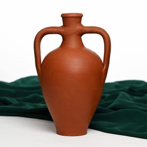 Terracotta Double Handled Amphora Water Jug, Clay Pitcher, Wine Carafe, Home Decor Vase, Pottery Jar, Traditional Kitchen Gift, Fit for DIY!