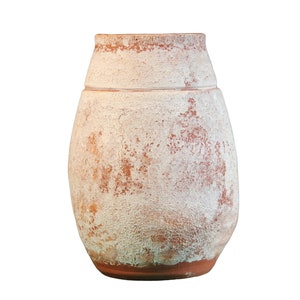 Hierapolis White Travertine Washed Terracotta Clay Vase - From Pamukkale Cotton Castle