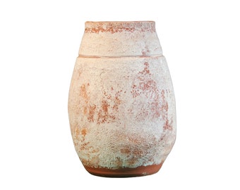 Hierapolis White Travertine Washed Terracotta Clay Vase - From Pamukkale Cotton Castle