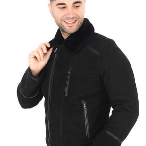Lamb Nappa Striped Spanish shearling sheepskin mens coat black