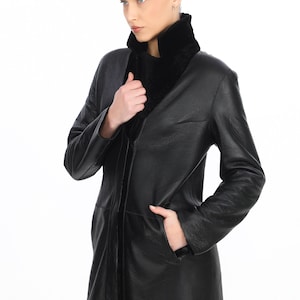 Spanish lamb shearling sheepskin women’s coat, plus sizes up to 7XL, reversible design with elegant suede side and classy fur side
