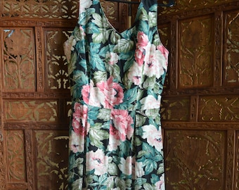 Carol Anderson Dress - 80s Dress - Dress with Pockets - Vintage Cotton Dress - 80s Floral Dress - Peony Print Dress - 80s Casual Dress