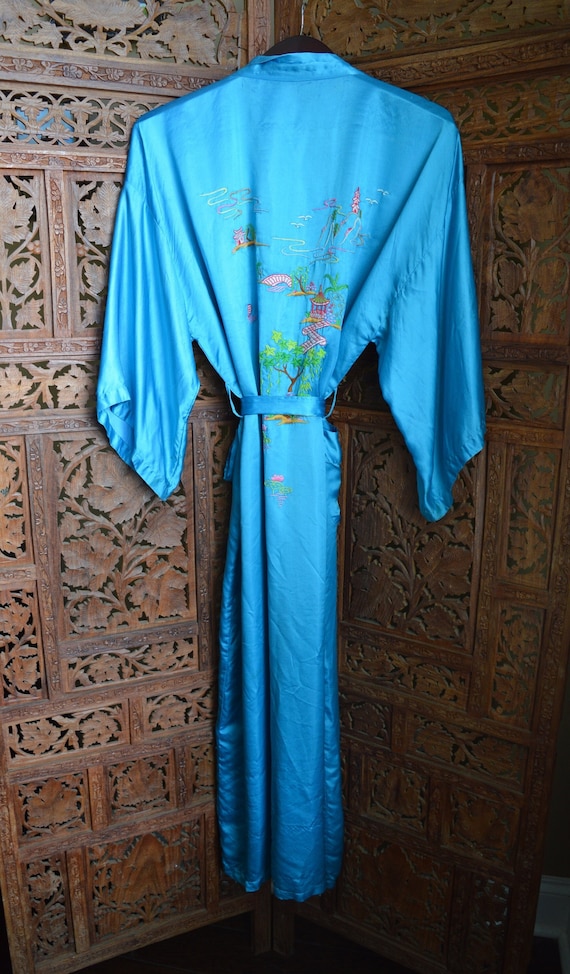 Vintage Silk Robe - 100 Percent Silk - Long Robe -