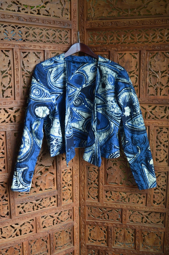 Batik Crop Jacket - Vintage Crop Top - Tie Front T