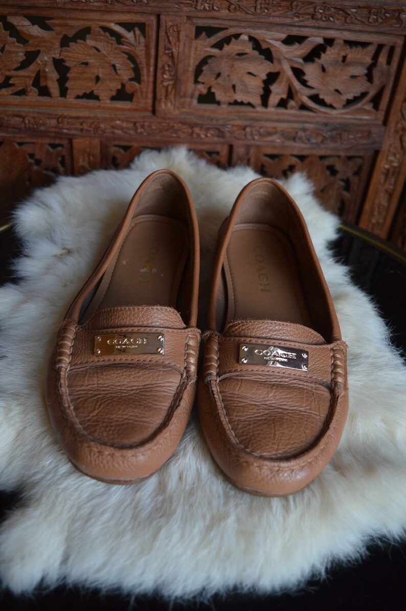 Vintage Coach Shoes Size 6.5 Tan Leather Flats Leather Etsy