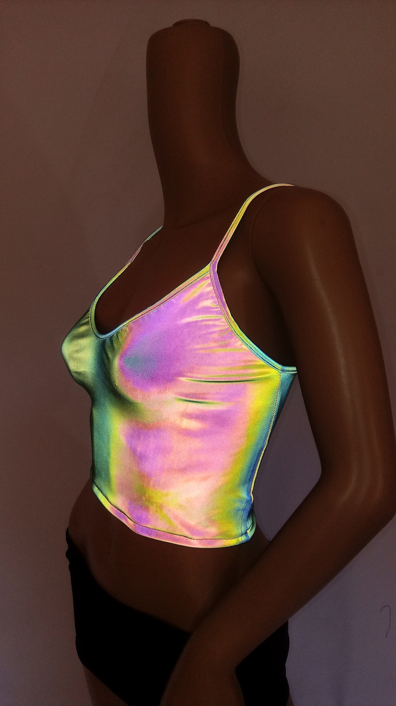 Reflective iridescent Festival Crop Top tank top extraterrestrial super visual X Ray unicorn