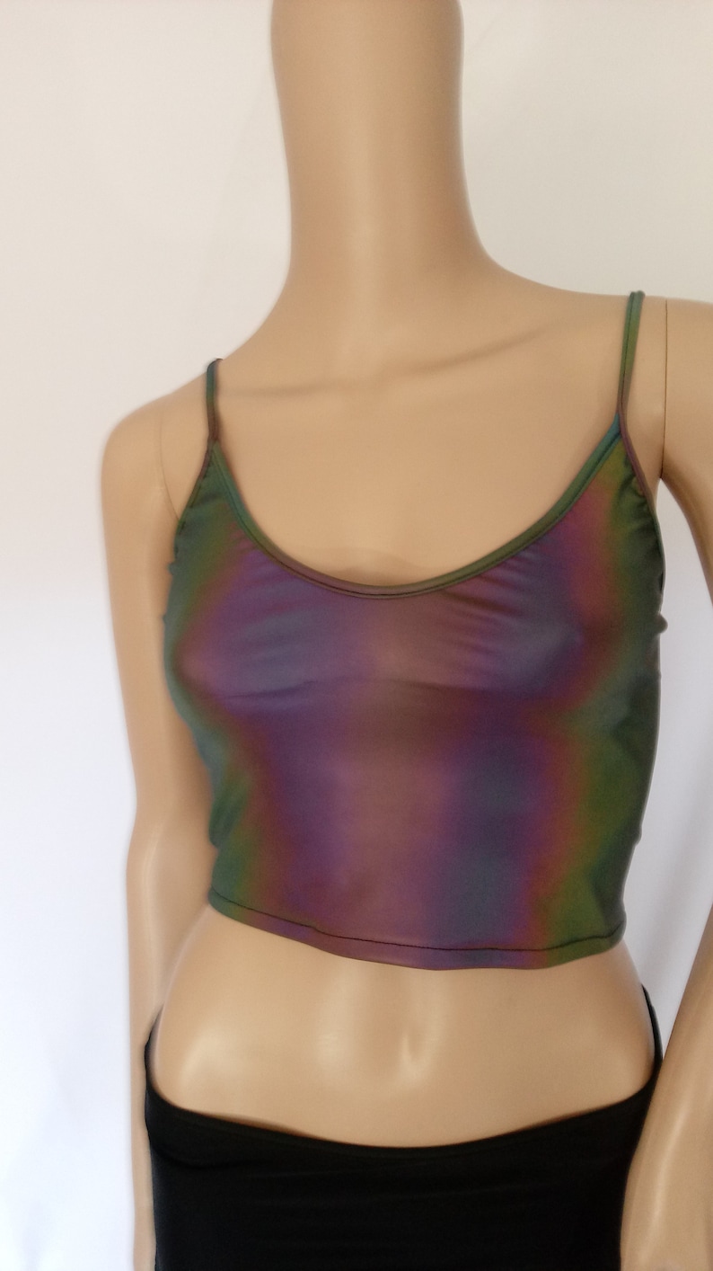 Reflective iridescent Festival Crop Top tank top extraterrestrial super visual X Ray unicorn