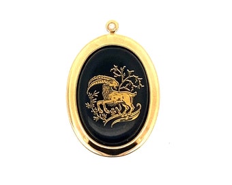 Rare Vintage Large black & gold Capricorn zodiac charm necklace, Made in Germany 1970's, unique vintage horoscope gift, deadstock zodiac