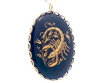 Vintage Scorpio Zodiac Necklace, Large Charm, 1970s German Pendant