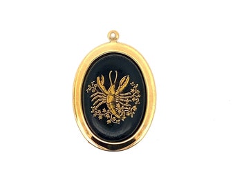 Rare Vintage Large black & gold Cancer zodiac charm necklace, Made in Germany in the 1970's, unique vintage horoscope gift, deadstock zodiac