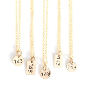 tiny 14 karat  gold filled 143 charm with 14 karat  gold filled chain