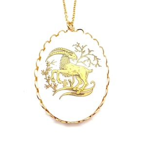 Vintage capricorn pendant on chain, cool large charm,  zodiac necklace, astrological pendant, star sign,  birthday gift, capricorn charm