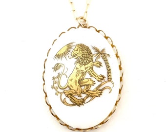 Vintage leo pendant on chain, cool large charm,  zodiac necklace, astrological pendant, star sign,  birthday gift, vintage leo charm
