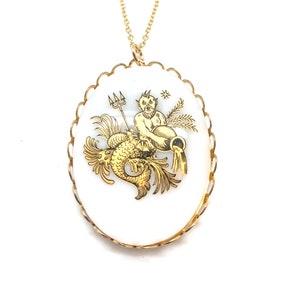 Vintage aquarius pendant on chain, cool large charm, zodiac necklace, astrological pendant, star sign, birthday gift, vintage aquarius charm