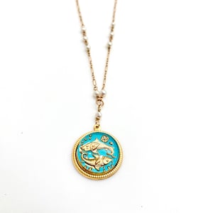 Téa Leoni Family Man movie necklace, vintage zodiac charm,  boho horoscope charm, glass horoscope zodiac 1970&#39;s charm vintage pendant